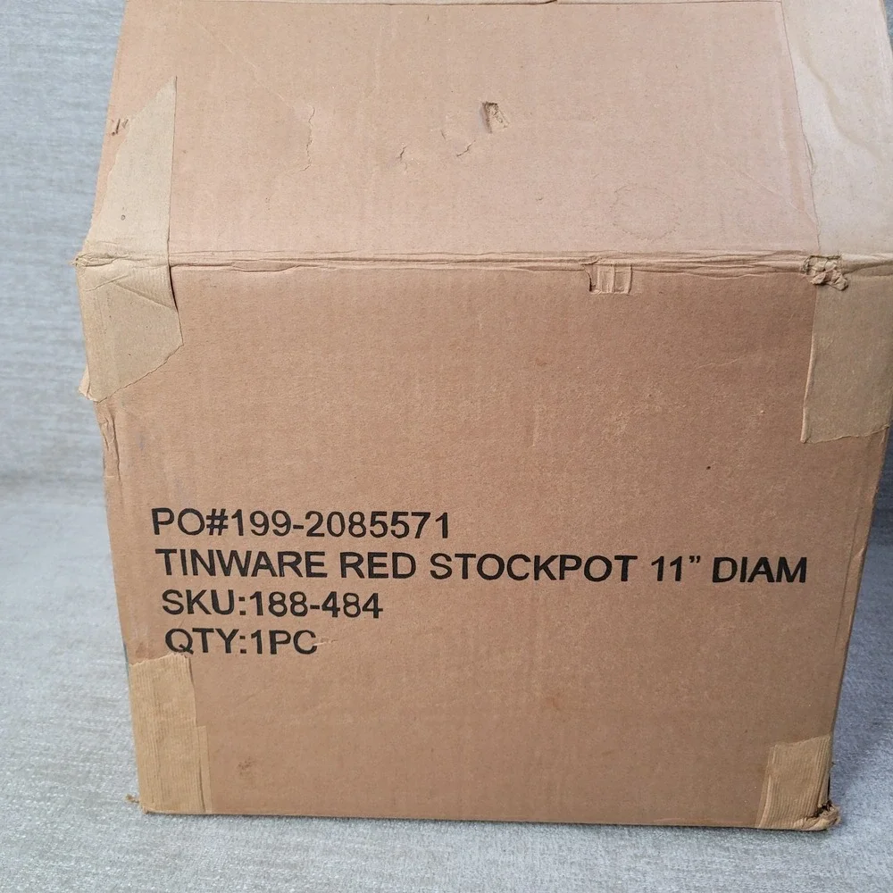 Crate & Barrel OLD STOCK Tinware Red & White Metal Pitcher & Stock Pot Set NEW